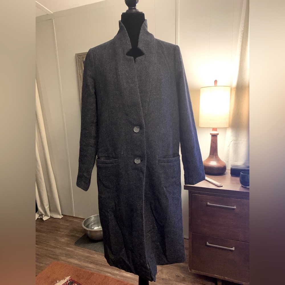 Old Navy long navy blue tweed coat